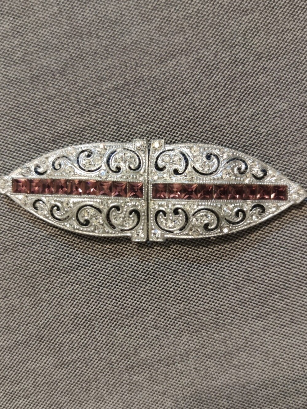 Silver-Tone Purple Crystal Art Deco Belt Buckle